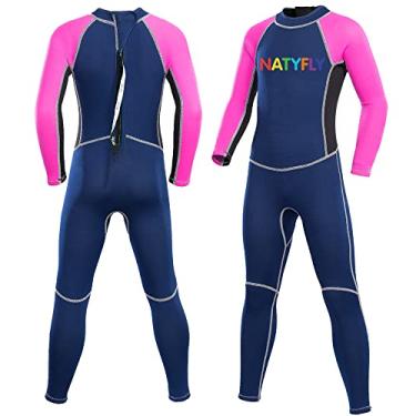 Imagem de NATYFLY Roupa de mergulho infantil, roupa de banho térmica de neoprene de 2,5 mm, roupa de mergulho completa para meninas, meninos e crianças, roupa de mergulho infantil de manga comprida para nadar (rosa - manga longa de 2 mm, 10)