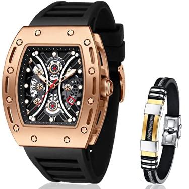 Imagem de Tonneau Relógio masculino luxuoso esportivo à prova d'água com pulseira de silicone azul 0240G