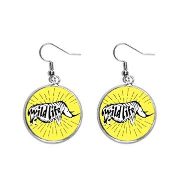 Imagem de Brinco feminino com silhueta de rinoceronte de animal preto com pingente de prata