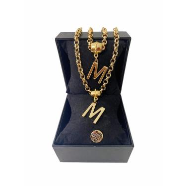 Imagem de Colar + Pulseira Elo Português Grosso 6mm Letra "M"