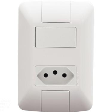 Imagem de Conjunto 4x2 com 1 Interruptor Simples 6 A 250 V e 1 Tomada 2P+T 20 A 250 V Tramontina Aria Branco Tramontina
