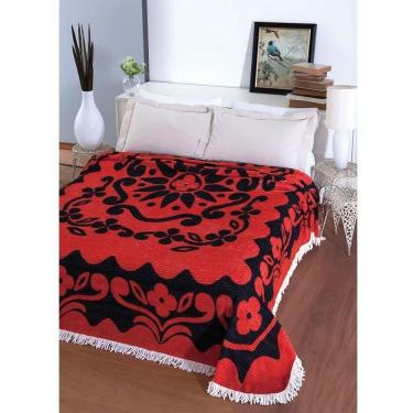 Imagem de Colcha Casal Chenille Canelada Flórida Vermelho/Preto Aristocrata Jolitex