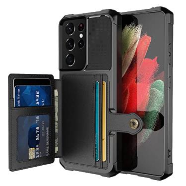 Imagem de para Samsung Galaxy S21 Ultra Plus capa de cartão de crédito PU couro flip capa com suporte de foto capa dura para S21 Ultra, preto, para nota 20 Ultra