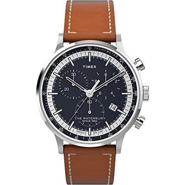 Imagem de Timex Relógio masculino Waterbury Classic de 40 mm, marrom/azul/aço inoxidável, One Size, Clássico