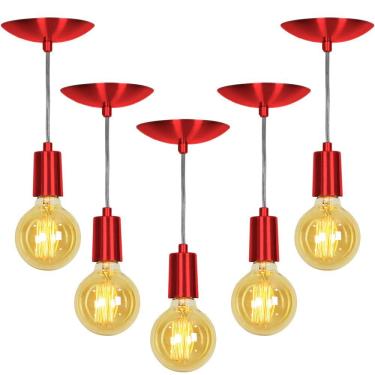 Imagem de Kit 5 Pendente Tubo Cilindro Alumínio Cereja  com Lampada