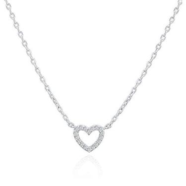 Imagem de PAVOI Colar de coração de zircônia cúbica banhado a ouro 14K | Colares femininos com pingente de amor delicado e fofo, 18 inches, Ouro branco, Zircônia cúbica