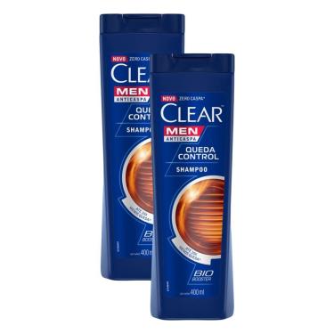 Imagem de Kit 2 Shampoos Clear Men Anticaspa Queda Control 400ml