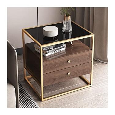 Imagem de TOMYEUS Mesa de Centro Quadrada Mesa Lateral com Armário de Gaveta Dupla para Sala de Estar, Quarto e Escritório (Cor: A, 21,3 × 54,1 cm)