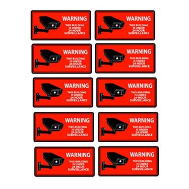 Imagem de Adesivo de câmera de segurança Mandala Crafts 24 horas de vigilância de vídeo, aviso, retangular, adesivo frontal para janela para ambientes internos ou externos, vermelho