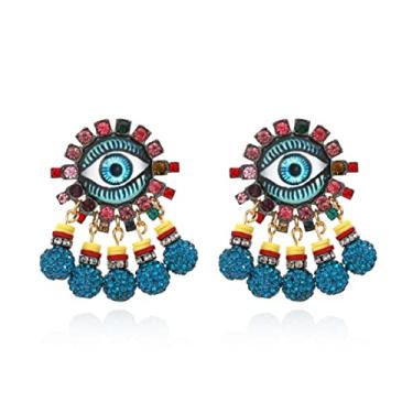 Imagem de Brincos de olho para mulheres, brincos de olho turco para meninas, brincos de pingente de olho de contas hipoalergênicos, lindos brincos de olho azul, brincos de gota de bola de contas, presentes de joias para os olhos brincos engraçados, Zinco, Sem pedra preciosa