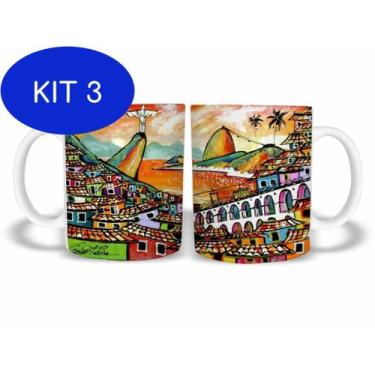 Imagem de Kit 3 Caneca Rio De Janeiro Turismo 325ml Cerâmica - Naltic