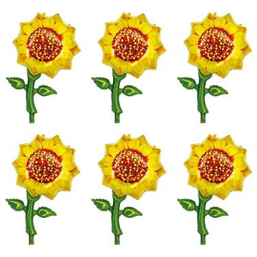 Imagem de Balões de folha de girassol de 83 cm em forma de girassol balões de alumínio girassol, balões de Mylar para festa temática de verão, verão, luau havaiano, aniversário, casamento, chá de bebê, 6 peças