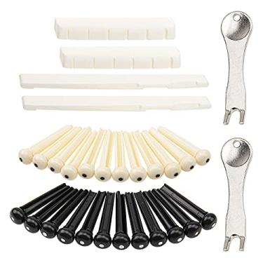 Imagem de 2 conjuntos Yootones de extrator de ponte de guitarra acústica, removedor de pinos de ponte/ferramenta extrator com porca de sela de guitarra com pinos de ponte de guitarra para acessórios de substituição de guitarra