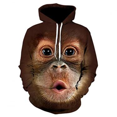 Imagem de CNBPIC Mens Hoodies Animal 3D Monkey Print Casual Oversized Moletom