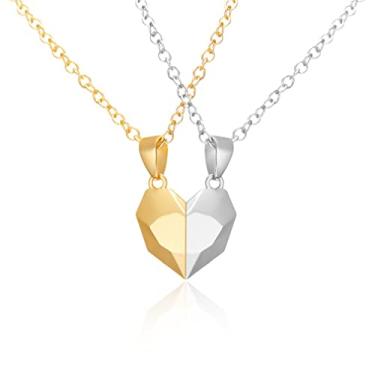 Imagem de KELATI Colares com pingente de coração duas almas para casal, colares magnéticos de amizade de coração colar com pingente de meio coração para casais melhores amigos-E