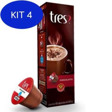 Imagem de Kit 4 Café Tres 3 Corações Chocolatto Chocolate Caixa 10 Cápsulas