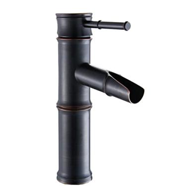 Imagem de LIDON Torneira para Pia de Banheiro Torneira de Pia de Latão Retro Torneiras de Banheiro Torneira de Cachoeira Furo Único 1 Furo Torneira de Banheiro de Latão Torneiras de Banheiro para Pia 1 Furo, Antigo F (Cor: Preto A)