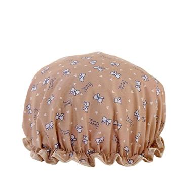 Imagem de Touca De Banho De Banho Chapéu De Banho Com Banda Elástica De Dupla Camada Reutilizável À Prova D'água Para Chuveiro De Salão De Spa