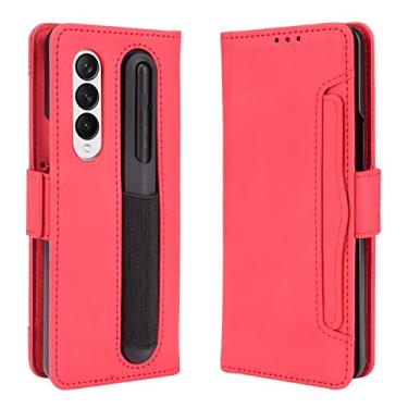 Imagem de Slot de cartão de couro de luxo com capa de telefone S Pen Holder para Samsung Z Fold 3 5G Stylus Pen Socket capa de carteira para Galaxy Z Fold3, vermelho, para galaxy Z FOLD 3