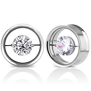 Imagem de COOEAR 1 par de alargadores de orelha com pedras de aço inoxidável alargadores de ilhós para orelhas parafuso traseiro alargador duplo expansor.