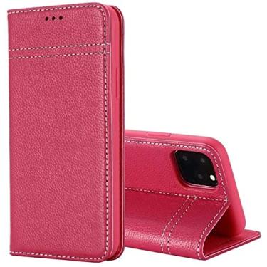 Imagem de MAALYA Capa de telefone à prova de choque flip para Apple iPhone 12 (2020) 6,1 polegadas, capa de telefone de couro genuíno com tudo incluso com 2 slots de cartão [suporte] (cor: rosa vermelha)