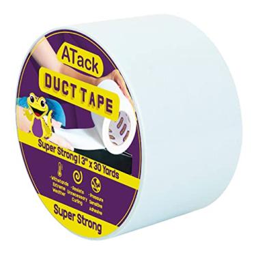 Imagem de Fita de duto super forte da ATACK, branca, 7,6 cm x 30 metros, fita de duto à prova d'água para uso externo, interno, escolar e industrial