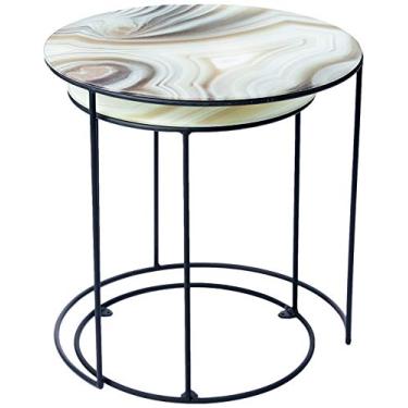Imagem de Conjunto 02 Mesas Redonda Vidro Marmore Perola Decorglass Multicolor