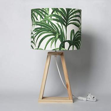 Imagem de Abajur Palm de Mesa com Cúpula Folhas em Tecido e Base em Madeira 56x30 - Carambola