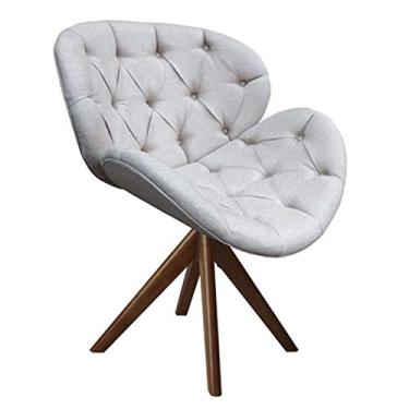 Imagem de Poltrona Decorativa VANCOUVER capitonê tecido linho cinza base madeira maciça - Poltronas do Sul