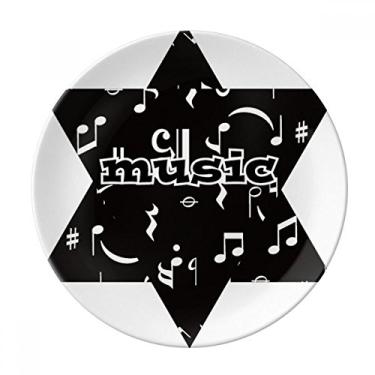 Imagem de Barra de música branca e notas, placa preta decorativa de porcelana Salver louças de jantar