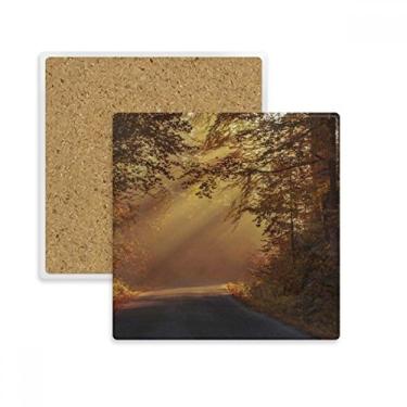 Imagem de Cenário de ciência florestal outono quadrado porta-copos caneca suporte subplaca pedra isolante