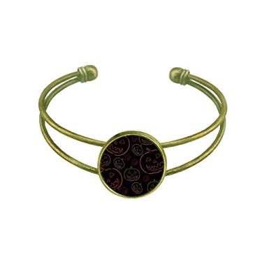 Imagem de Bracelete de Halloween com estampa de abóbora de ladrar de abóbora retrô com punho aberto