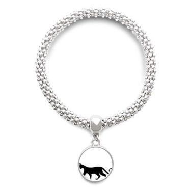 Imagem de DIYthinker Bracelete charmoso preto amante de gatos com desenho de animal e prata com pingente de corrente ajustável