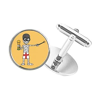 Imagem de DIYthinker Abotoaduras com clipe de botão redondo para troféu de futebol do Reino Unido Wizard Mummy