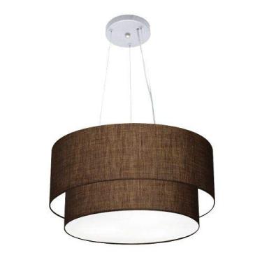 Imagem de Lustre Pendente Duplo Cúpula Tecido 25/50x40 cm, Vivare Iluminação, Pendente4061 LCLC, Café, Médio