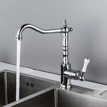 Imagem de Torneiras de cozinha Torneiras pretas Torneiras para pia Monocomando cromadas para pia Misturadoras Torneira de água quente e fria Guindaste, Cromado, Tamanho único