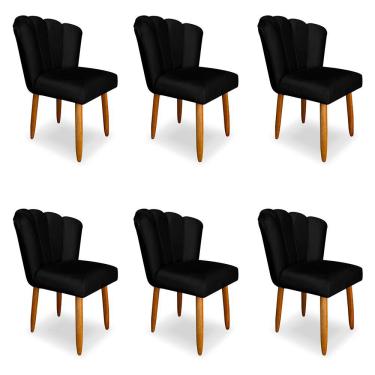 Imagem de Kit 6 Cadeiras de Jantar Pétala Estofada Pés Palito Veludo Preto - Montanaris Decor