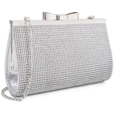 Imagem de Sumnn Bolsa clutch para noite, coquetel, formatura, brilhante, strass, cristal, noiva, dama de honra, festa de casamento, bolsas formais para mulheres, Prata, Medium