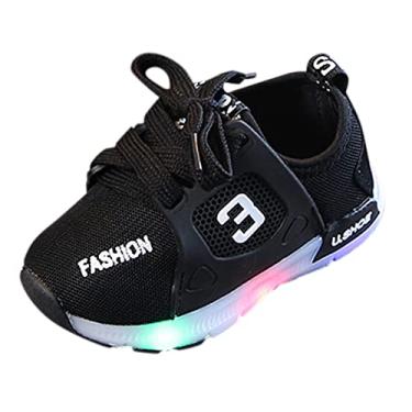 Imagem de Mercatoo Tênis infantil iluminado sapatos brilhantes meninos tênis para bebês com sola luminosa sapatos infantis de led meninos meninas acendem sapatos meninas (preto, 2-2,5 anos)