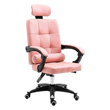 Imagem de Cadeira de escritório Cadeira de mesa Cadeira de computador ergonômica Cadeira de mesa de escritório Cadeira de escritório de couro PU com encosto alto Cadeira de jogo de altura ajustável (cor: rosa)