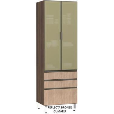 Imagem de Torre 70cm 2 Portas Em Vidro Reflecta Bronze E 3 Gavetas Para Cozinha