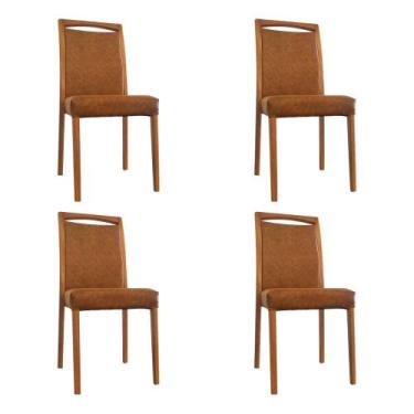 Imagem de Kit 4 Cadeiras De Jantar Luxo Estofadas Jade Couro Pu Caramelo Base Ma