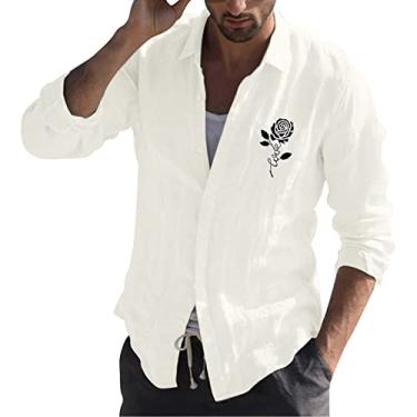 Imagem de Body masculino com botões na virilha, casual, simples, algodão e linho, estampa pequena, lapela camiseta manga de compressão, Branco, XXG