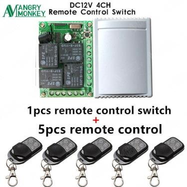 Imagem de Interruptor Remoto Sem Fio Universal  433 MHz  DC12V  Módulo Receptor de Relé 4CH e 5 Peças RF