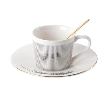 Imagem de Baroflone Copos e pires espelhados, caneca de café com reflexão espelhada, conjuntos de xícaras de chá e pires de cerâmica para mulheres chá da tarde de festa de casamento (leão prateado)
