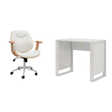 Imagem de Conjunto de Mesa Morada com Cadeira de Escritório Diretor Giratória Antonella Branca