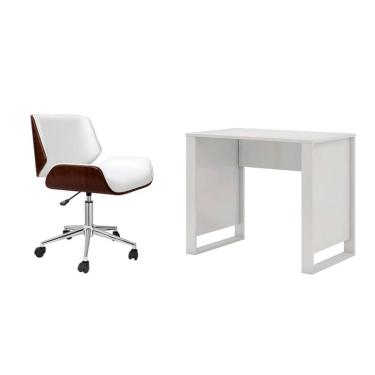 Imagem de Conjunto de Mesa Morada com Cadeira de Escritório Diretor Giratória Lauren Branca