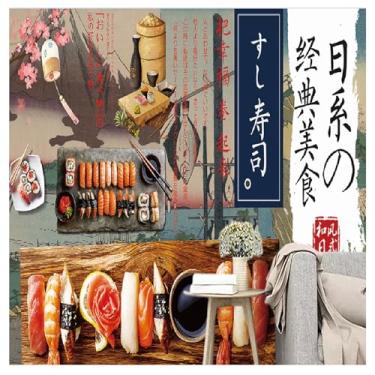 Imagem de TUYIFA Papel de parede 3D papel de parede japonês e vento sushi jantar sala de estar quarto TV sofá fundo mural de parede (78" x 55" (200 x 140 cm), pano de seda)
