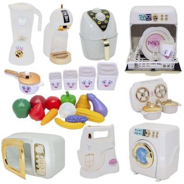 Imagem de Kit Princesa Cozinha Eletro Louça Potes Fogão Máquina 32Pç