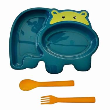 Imagem de Genérico Kit 3 Peças Alimentação Prato Infantil Bebê Papinha com Divisória + Garfo + Colher (Azul)
